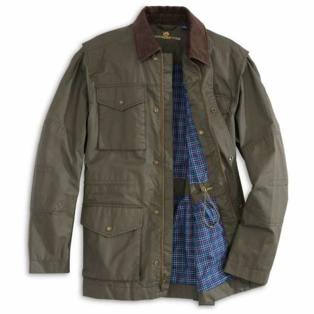 Southern Tide Khaki Field Jacket with Dark Brown Details